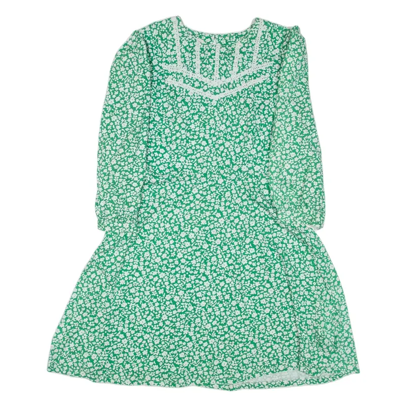 MONSOON Womens Day Dress Green Floral Long Sleeve Short M