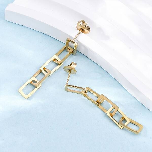 304 Stainless Steel Chain Dangle Stud Earrings for Women