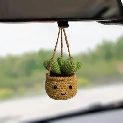 Cute Cartoon Potted Plant Hanging Decoration, Car Interior Rearview Mirror Hanging Ornament, Car Decoration Accessories