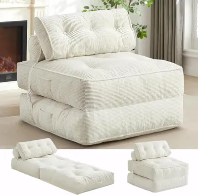 【FallDealsForYou】ONBRILL Folding Couch Sofa Bed,Convertible Sleeper Chair for Adults, Corduroy Portable 4 in 1 Fold Out C...