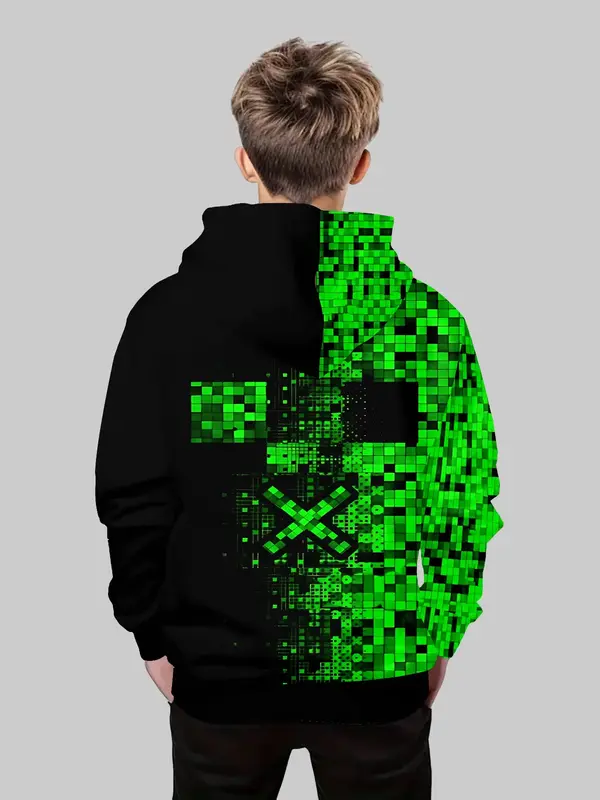 Boys' Fashion 3D Print Hoodie Sweatshirt, Casual Long Sleeve Pullover with Pockets, Stretch Polyester Blend, Ideal for Daily ...