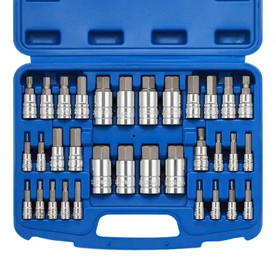CASOMAN 33-Piece Master Hex Bit Socket Set S2 Steel SAE & Metric Allen Bit 5/64\