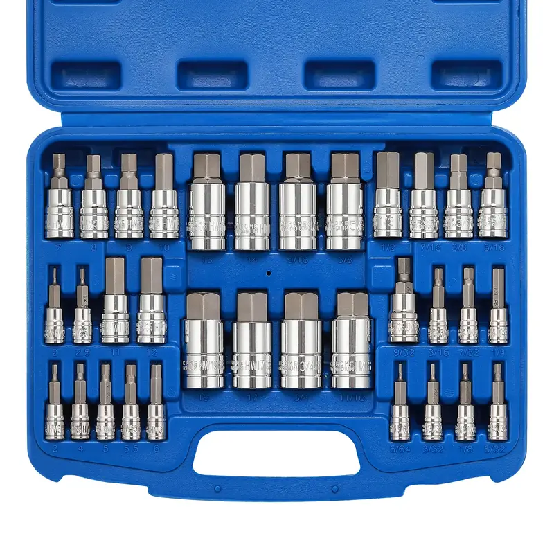 CASOMAN 33-Piece Master Hex Bit Socket Set S2 Steel SAE & Metric Allen Bit 5/64\