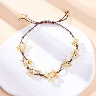 Adjustable Natural Yellow Quartz Braided Bead Bracelets for Women