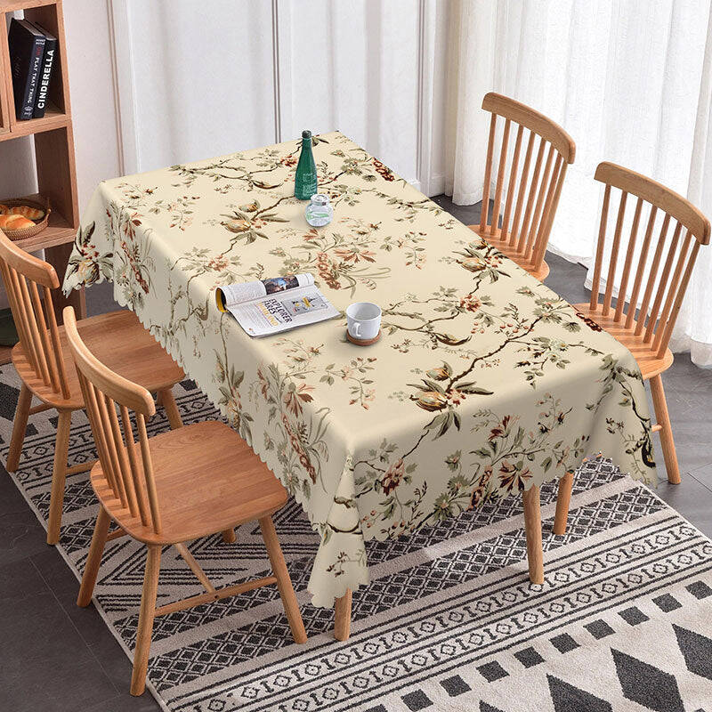 Aperturee Beige Vintage Floral Branches Rectangle Tablecloth, 52x70 Inch, 30.82 USD, rectangle tablecloths, ZJY04658-A