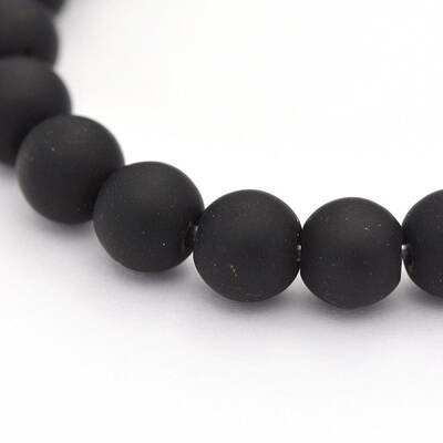 Dyed & Heated Natural Black Agate Frosted Round Beads Strands