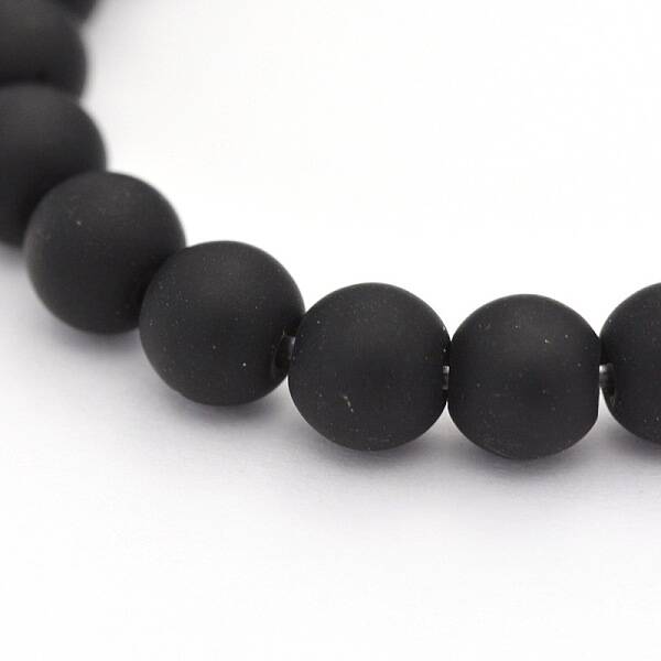 Dyed & Heated Natural Black Agate Frosted Round Beads Strands