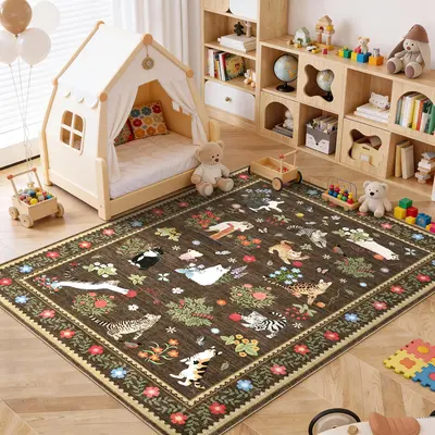 Garvee Washable Cat Print Area Rug – Modern Animal Design, Non-Slip Rubber Backing, Mark Resistant, Soft Low Pile Carpet �...