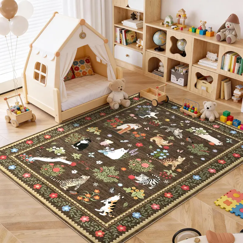Garvee Washable Cat Print Area Rug – Modern Animal Design, Non-Slip Rubber Backing, Mark Resistant, Soft Low Pile Carpet �...