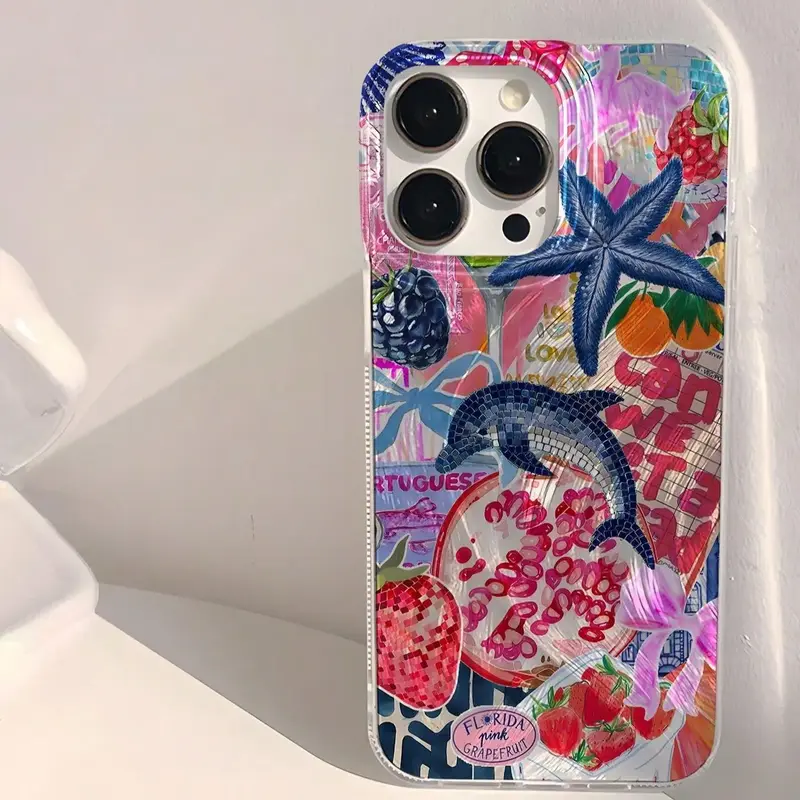 Starfish & Dolphin Pattern Phone Case, Waterproof & Anti-fingerprint Phone Protective Cover, Phone Accessory Compatible with ...