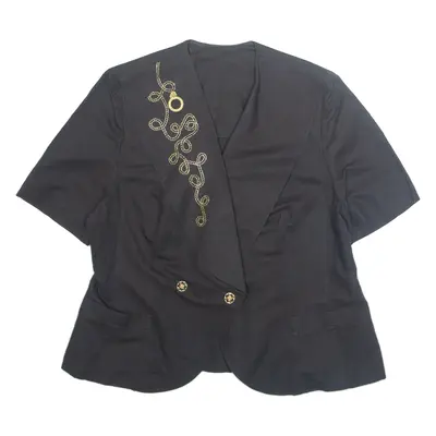 Womens Blouse Black V-Neck Linen XL