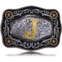 Western Belt Buckle Initial Letters ABCDJMR to Z Large Gold Cowboy Belt Buckle Cowboy Belt Buckles for Men Women