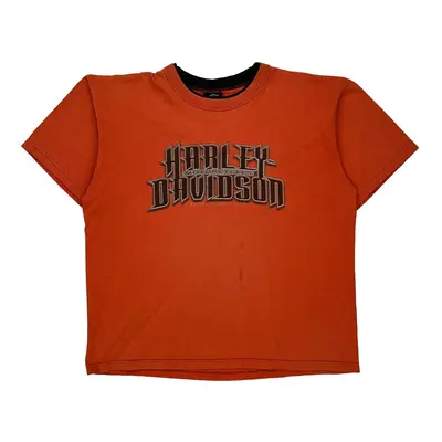 Harley Davidson Spellout T-Shirt - XL Orange Cotton