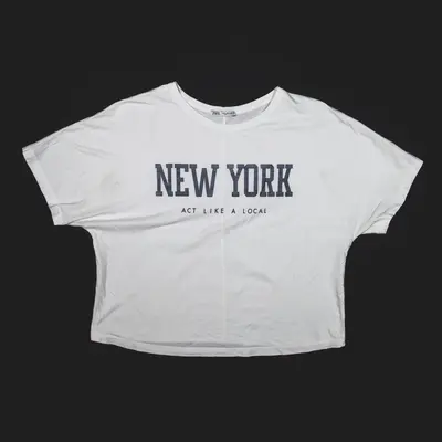 ZARA New York Act Like A Local T-Shirt White USA Short Sleeve Womens S