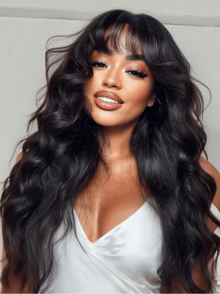 Nadula 13x4 3D Body Wave Lace Frontal Wig and 7x5 Bye Bye Knots with Bangs Wigs Put on and Go