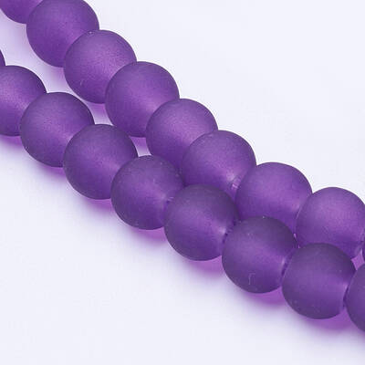 Purple Frosted Round Transparent Glass Bead Strands