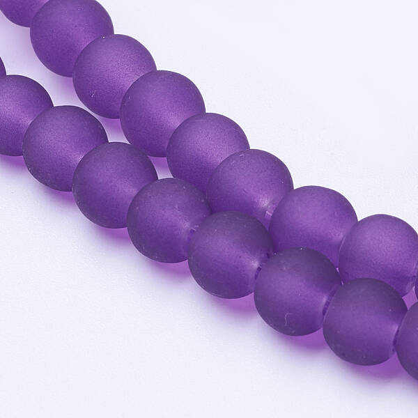 Purple Frosted Round Transparent Glass Bead Strands