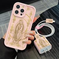 Virgin Mary Pattern Phone Case with Charger Saver & Cable Protector & Storage Rope, Anti-drop Cellphone Protective Case, Tota...
