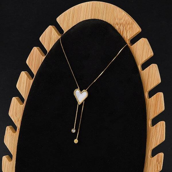 PVD Vacuum Plating 304 Stainless Steel Enamel Heart Pendant Necklaces