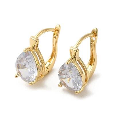 Golden Brass Micro Pave Cubic Zirconia Hoop Earrings