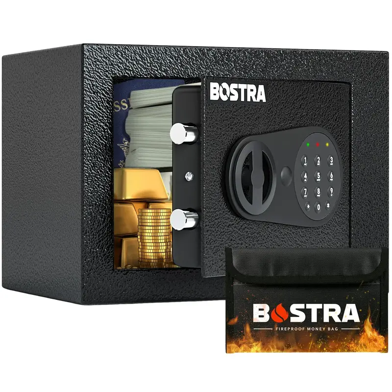 ​BOSTRA Mini Safe Box (0.23 Cu Ft) – Tiny But Mighty! Perfect for Cash, Jewelry & Secrets!  Digital Lock Safe – Fits AN...