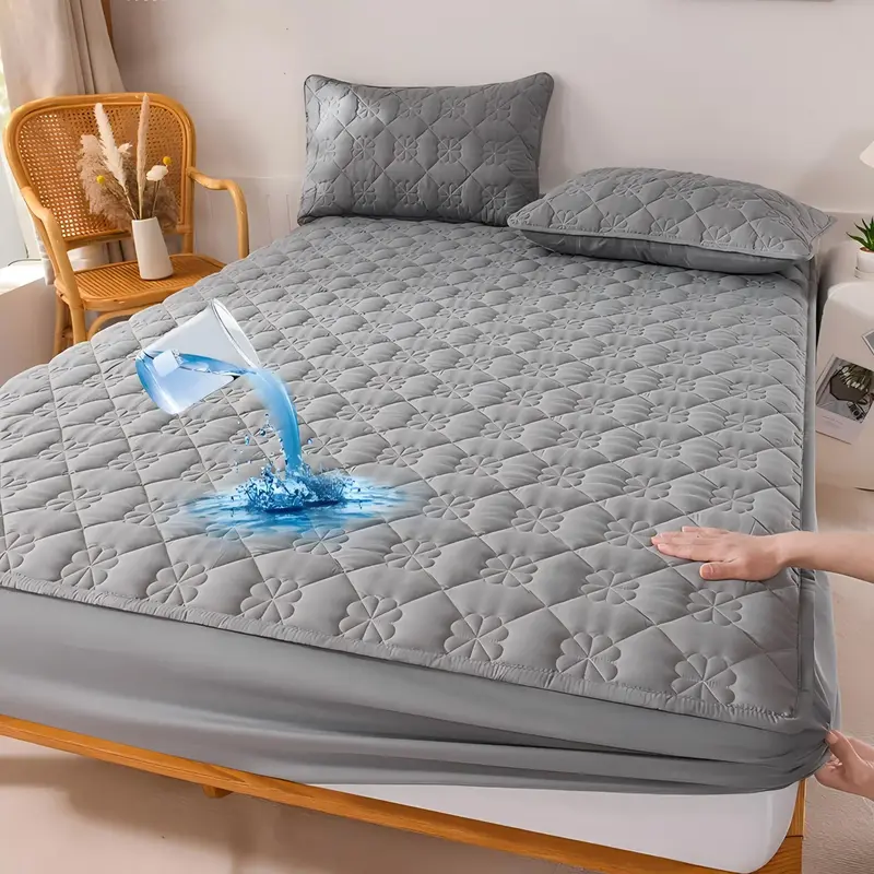 Flower Pattern Waterproof Fitted Sheet Set, 3 Counts/set Including 1 Count Fitted Sheet & 2 Counts Pillowcase without Filler,...