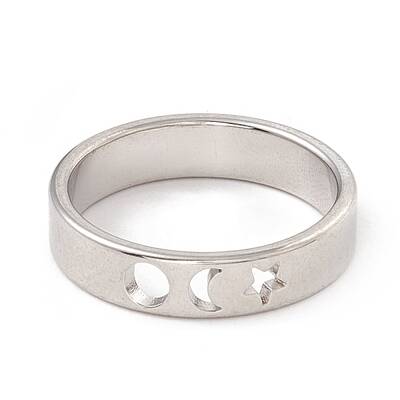 Non-Tarnish 304 Stainless Steel Moon and Star Finger Ring for Women