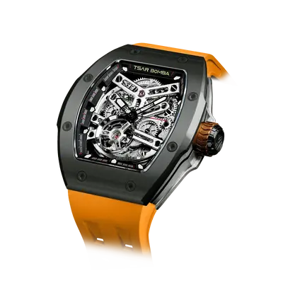 TSAR BOMBA Men's Automatic Watch | Dark Green & Yellow | Skeleton Mechanical Wristwatch | Stainless Steel Case | 5ATM Waterpr...