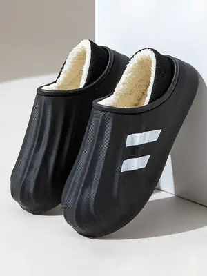 Men's Casual Minimalist Waterproof Slippers, Plush Lining Warm & Non-slip Home Slippers, Soft Comfortable Slippers for Indoor...