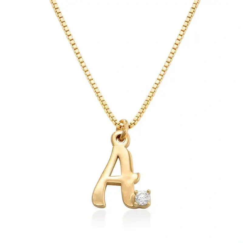 Gold Vermeil Lab Grown Diamond Personalized Initial Necklace for Women