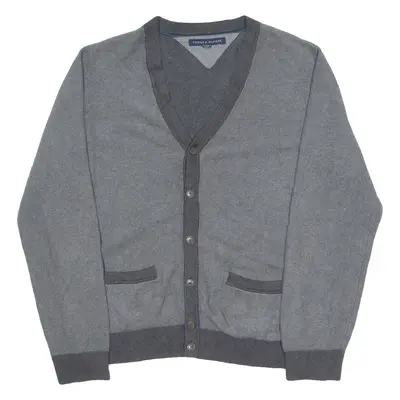 TOMMY HILFIGER Mens Cardigan Grey V-Neck Tight Knit XL