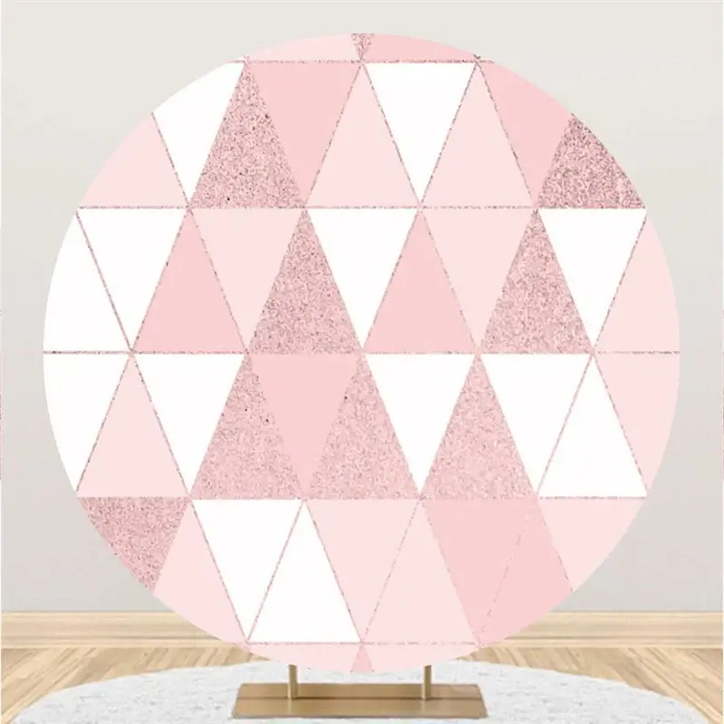 Aperturee Pink And White Triangle Circle Happy Birthday Backdrop | Circle Birthday Backdrop | Round Backdrop Cover | Circle B...