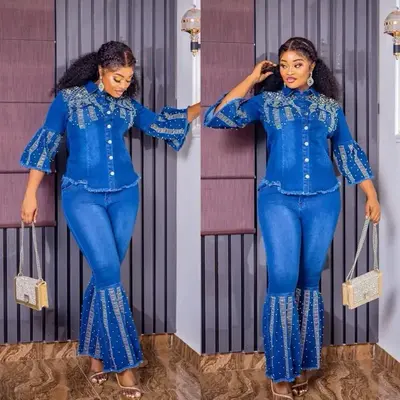 Turkey 2 Piece Outfit Set - Blue Jeans and Too Matching Outfit, Ideal for Casual Wear Comfort Womenswear Comfortable Clothing...