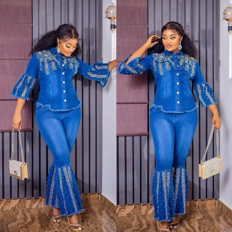 Turkey 2 Piece Outfit Set - Blue Jeans and Too Matching Outfit, Ideal for Casual Wear Comfort Womenswear Comfortable Clothing...