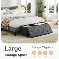 Gray 43inch Storage Ottoman - Thick Foam Seat, Foldable Footrest, Multipurpose Bench for Living Room/Bed, Easy Assembly