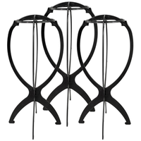 3-Pack Portable Wig Stand Holder | Durable Plastic Hairpiece Display & Drying Rack | Foldable for Travel (Black)