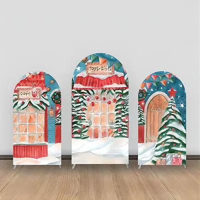 Cute Red Shop Green Tree Christmas Arch Backdrop Kit - Aperturee