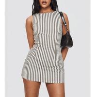 Brown Stripe Romper - Women's Flowy Jumpsuit with Pockets for Summer, Comfortable One-Piece Casual Outfit