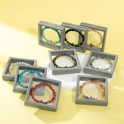 TTZZ Natural Stone Elastic CrossBracelet -Prayer Bracelet for Women,Men, Boys & Girls with Adjustable8mm Stone Beads and Elas...