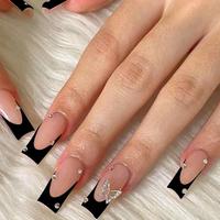Butterfly Decor Fake Nails with Nail File & Jelly Glue, 24pcs/set French Style Press on Nails for Women & Girls DIY Nail Art,...
