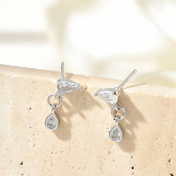 Brass Micro Pave Clear Cubic Zirconia Stud Earrings