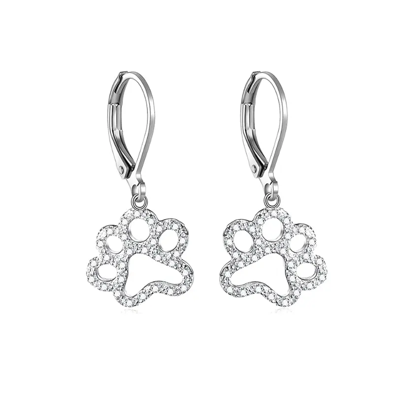 Sterling Silver Cubic Zirconia Paw Lever-back Earrings