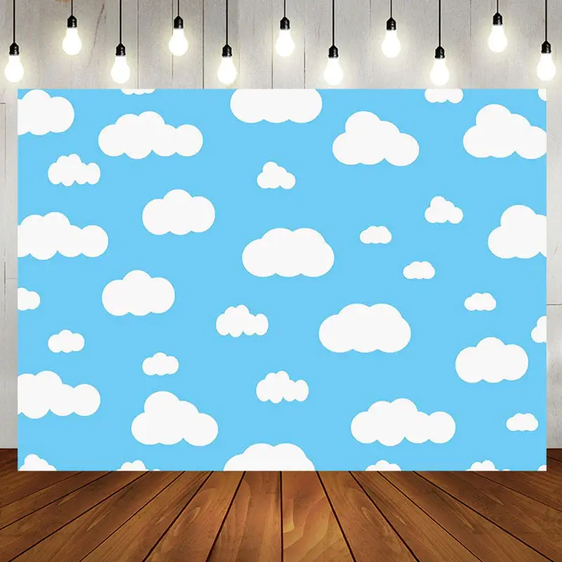 Blue Sky White Cloud Cute Simple Birthday Backdrop - Aperturee