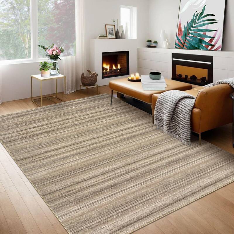 Garvee Modern Rugs 9x12 Low Pile Non-Skid Stain-Resistant Polyester Fiber TPR Backing Brown Living Room Bedroom Dining Office