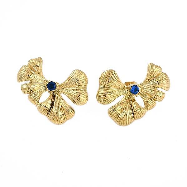Ion Plating(IP) 304 Stainless Steel Leaf Stud Earrings for Women