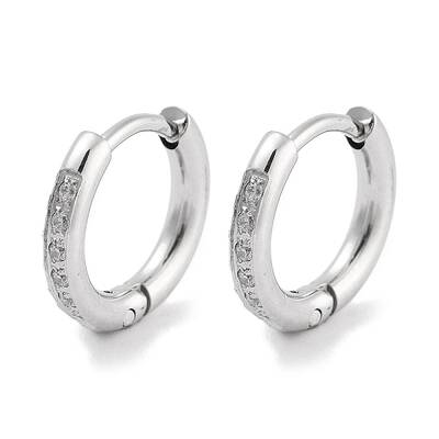 304 Stainless Steel Micro Pave Clear Cubic Zirconia Huggie Hoop Earrings
