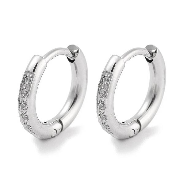 304 Stainless Steel Micro Pave Clear Cubic Zirconia Huggie Hoop Earrings
