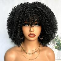 SOKU Afro Kinky Curly Wigs for Black Women Short Natural Black Curly Afro Wig with Bangs 10 Inch Synthetic Glueless Full Wig ...