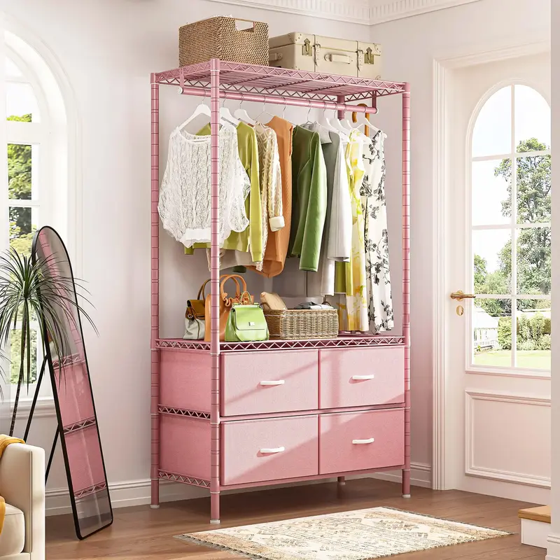 Raybee Furniture Clothes Rack, 184LBS Garment Rack Closet Rack with Drawers Clothing Racks for Hanging Clothes Heavy Duty Clo...