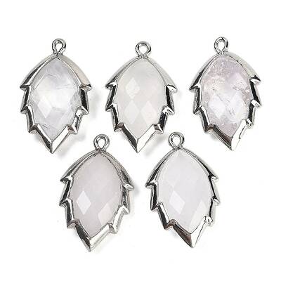 Natural Quartz Crystal Faceted Leaf Pendants